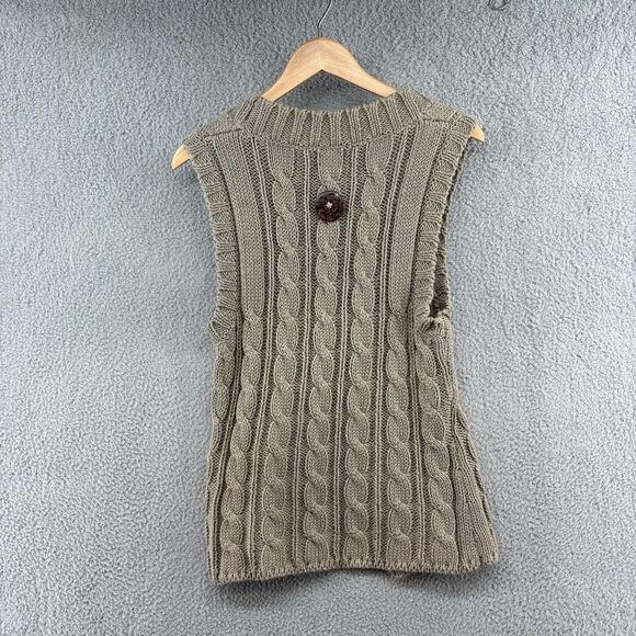 Pure Handknit Taupe Brown 100% Cotton Cable Knit Button Front Sweater Vest XS/S - Picture 2 of 12